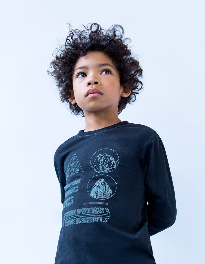 T-shirt noir bio visuels encre picots réfléchissants garçon