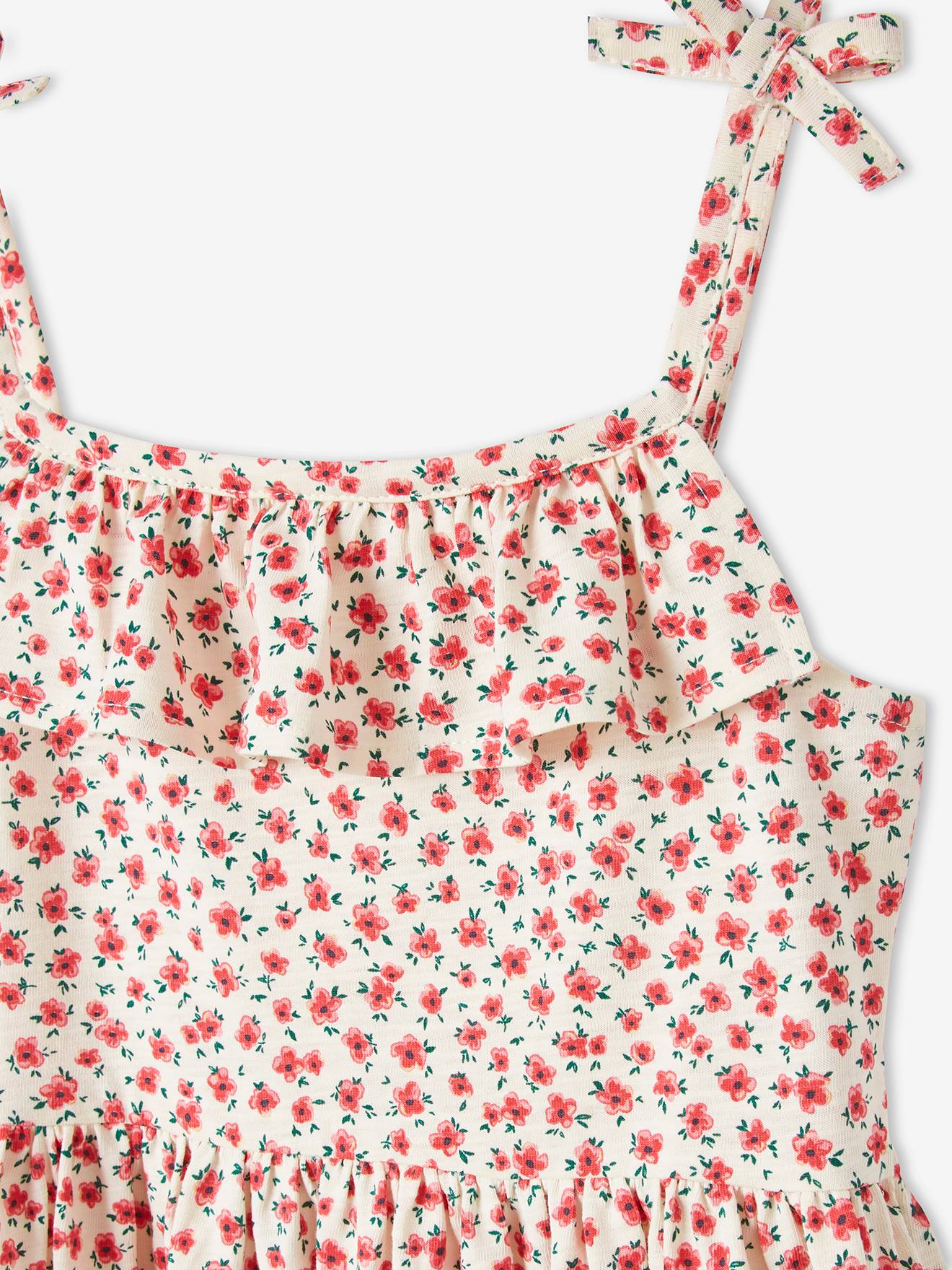 Lot de 2 robes Basics à bretelles fille 1 imprimée + 1 unie lot bleu/imprimé fleurs roses