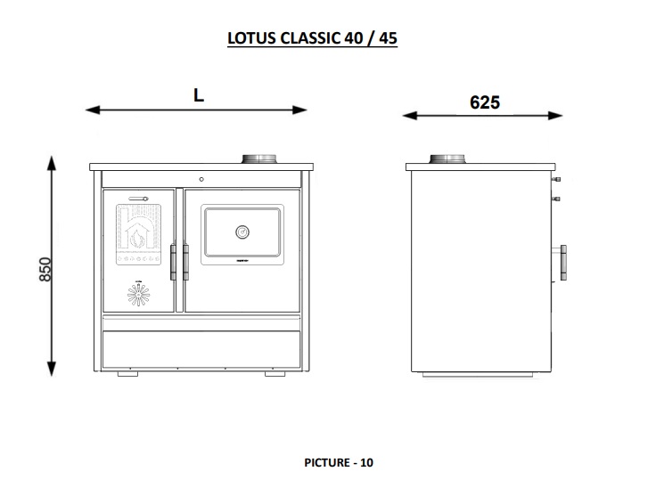 Moeby24 Küchenofen Lotus Inox Holzherd Kaminofen Herd Gusseisen 11,91KW BimSchV2 EEK A  150mm
