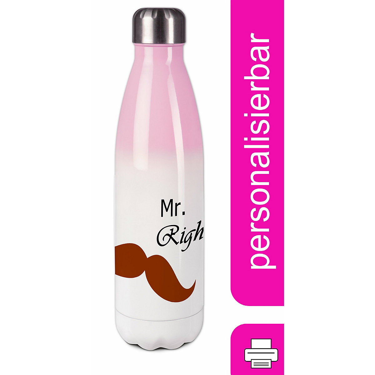 Edelstahl Kinder Thermoflasche / Trinkflasche bunt Bart mustache Spülmaschinenfest, Auslaufsicher, Bruchfest, Doppelwandig, Für Heißgetränke geeignet, Mit Deckel, Isoliert