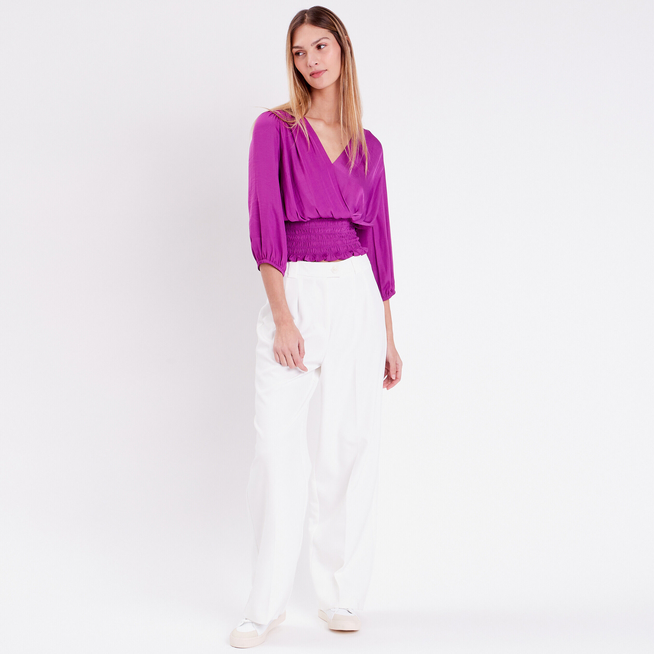 Blouse manches 3/4 violet femme | Cache Cache
