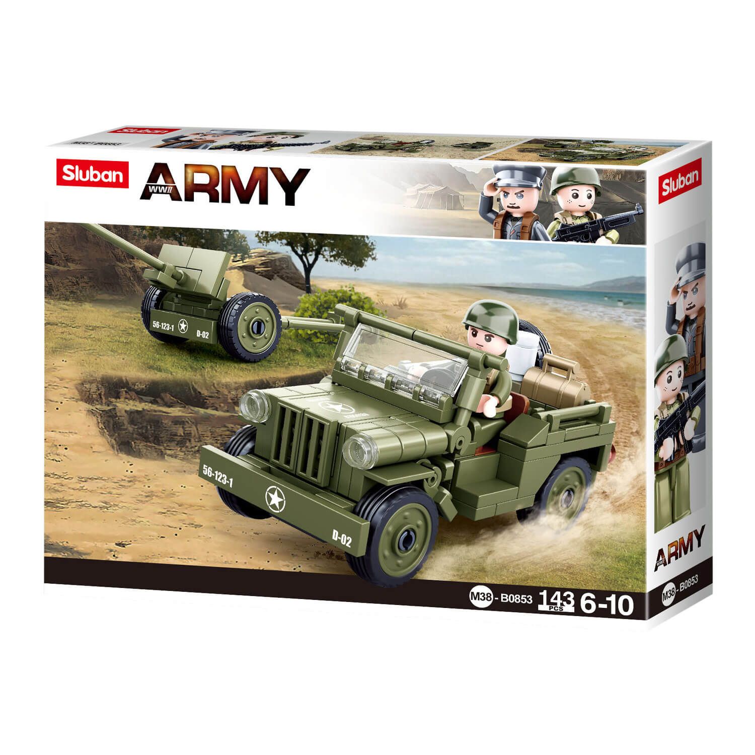 WWII All. Jeep mit Feldhaubitze Bausteine Set M38-B0853