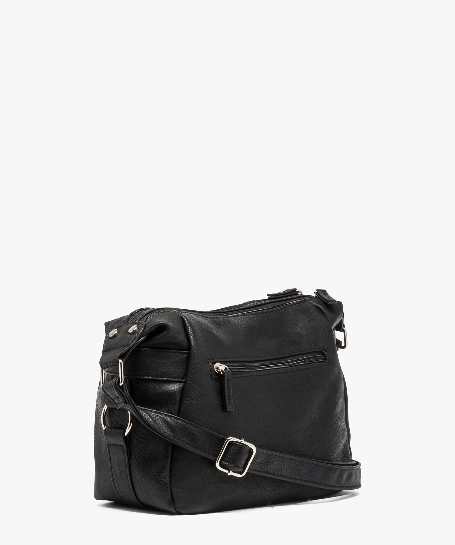 Sac femme forme besace avec zips décoratifs noir | GEMO