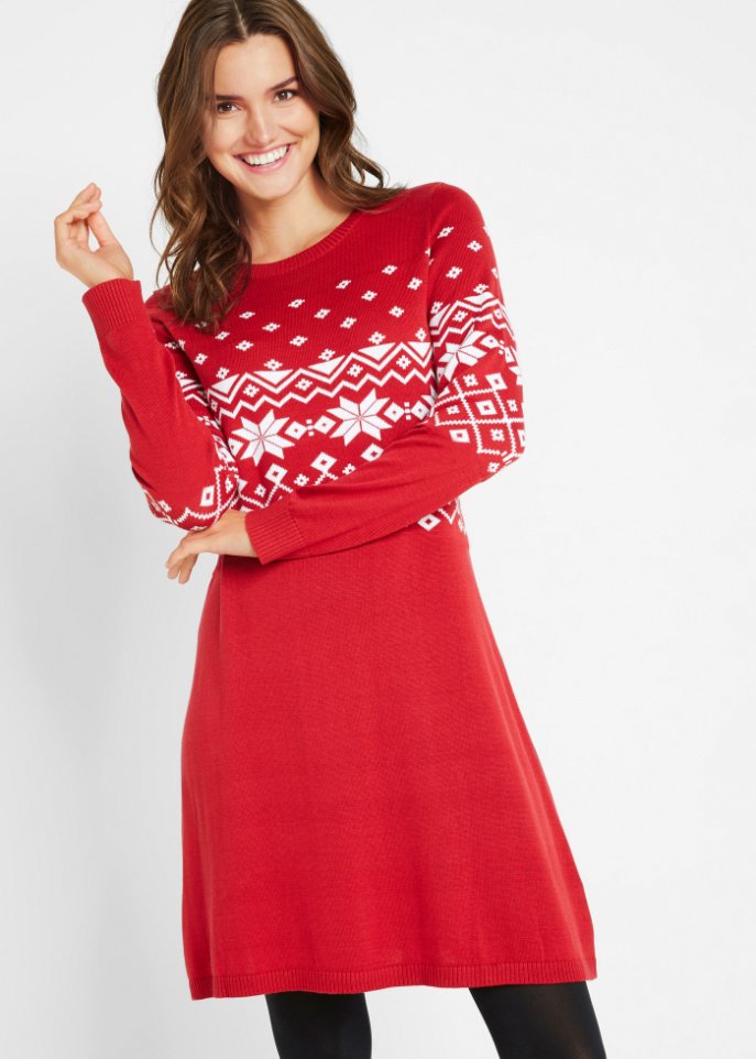Ausgestelltes Strickkleid mit Norwegermuster