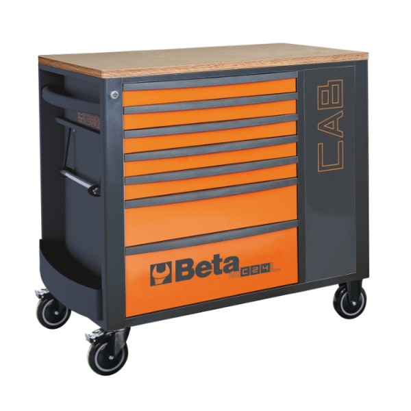 Beta 024004471 Mobilus darbastalis su 7 stalčiais ir rakinama spintele - Oranžinis, 82 kg