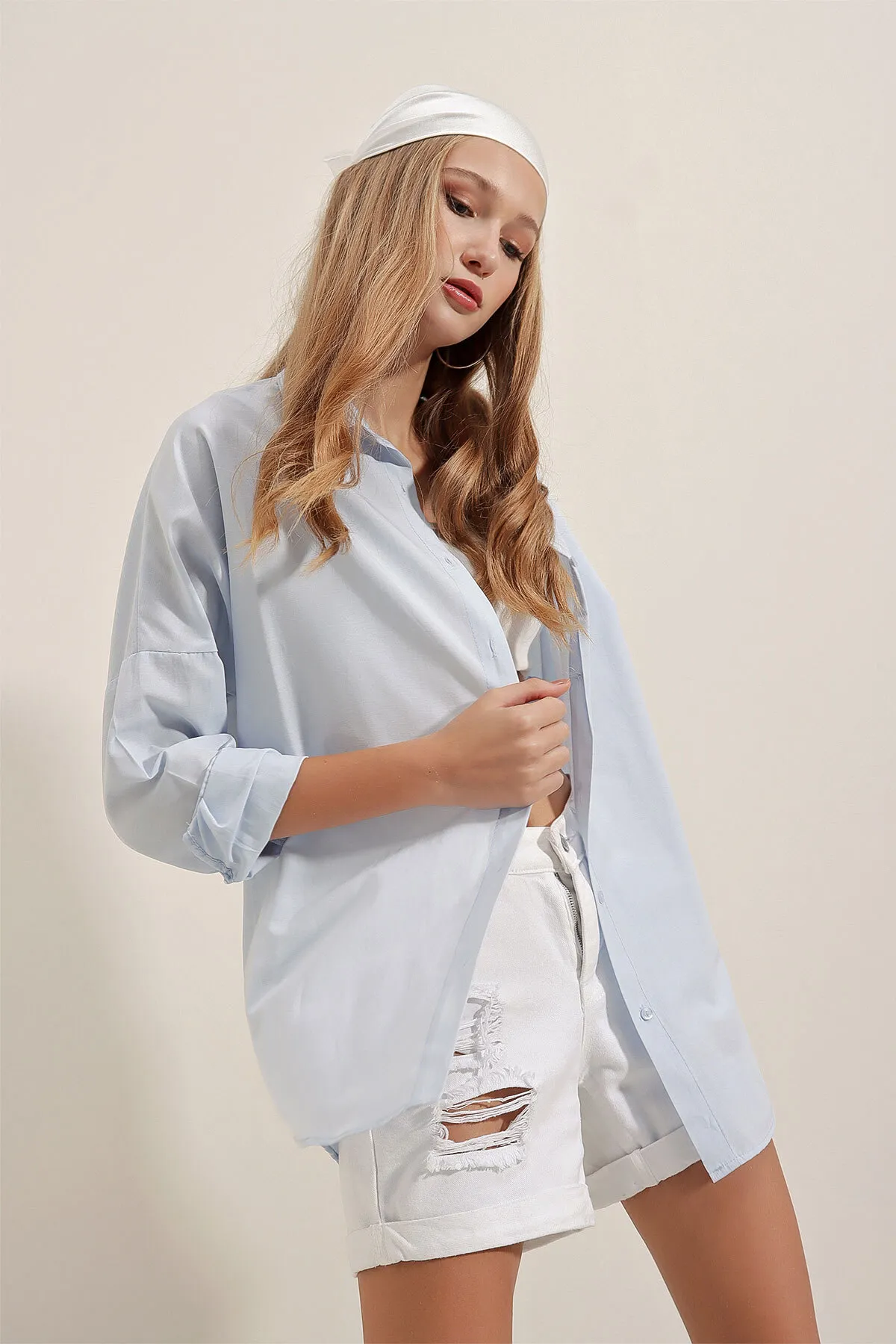 Bigdart  3900 Oversize Long Basic Shirt – Hellblau