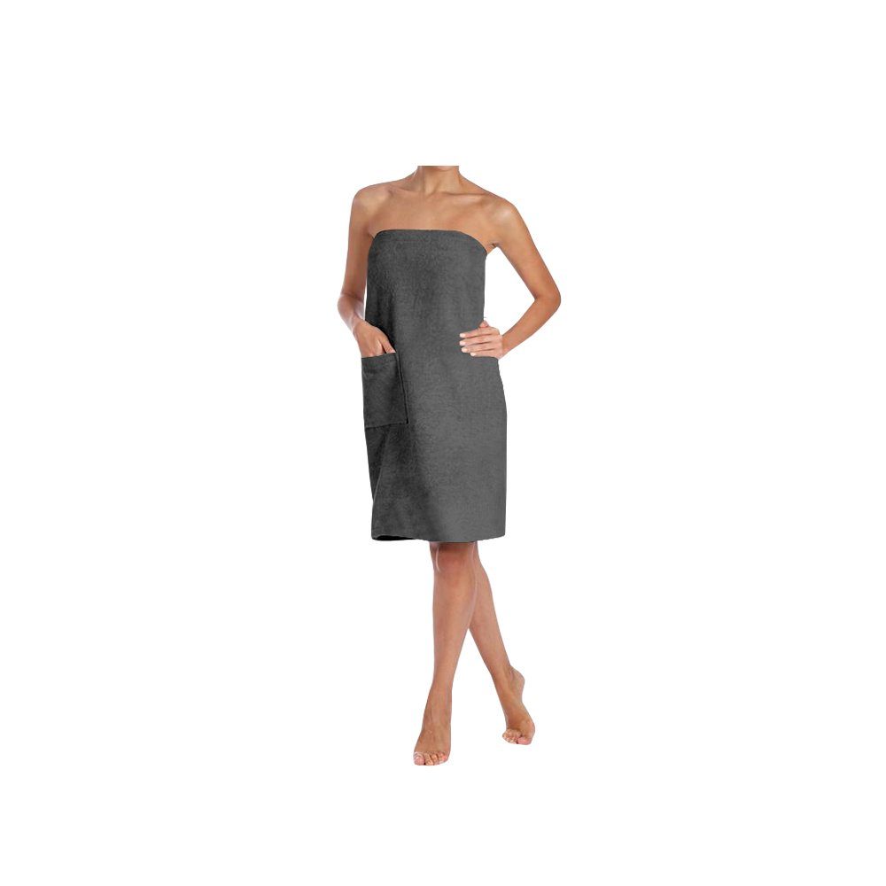 ARLI Saunatuch Saunakilt Damen Saunatuch Saunahandtuch Baumwolle Anthrazit Gummizug Tasche Klettverschluss praktisch individuell anpassbare Größe Sauna Sarong Kilt Wellness 90 x 150 cm Hamam, (1-St)