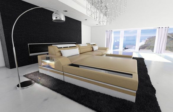 Sofa Dreams Ecksofa Leder Sofa Ledercouch Parma L Form Ledersofa, Couch, mit LED, wahlweise mit Bettfunktion als Schlafsofa, Designersofa