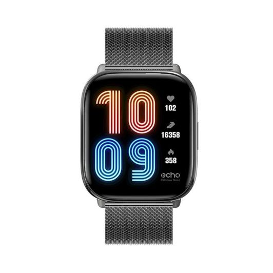 Smartwatch ECHO Rainbow Nano – zestaw z 2 paskami (szary i metalowy)