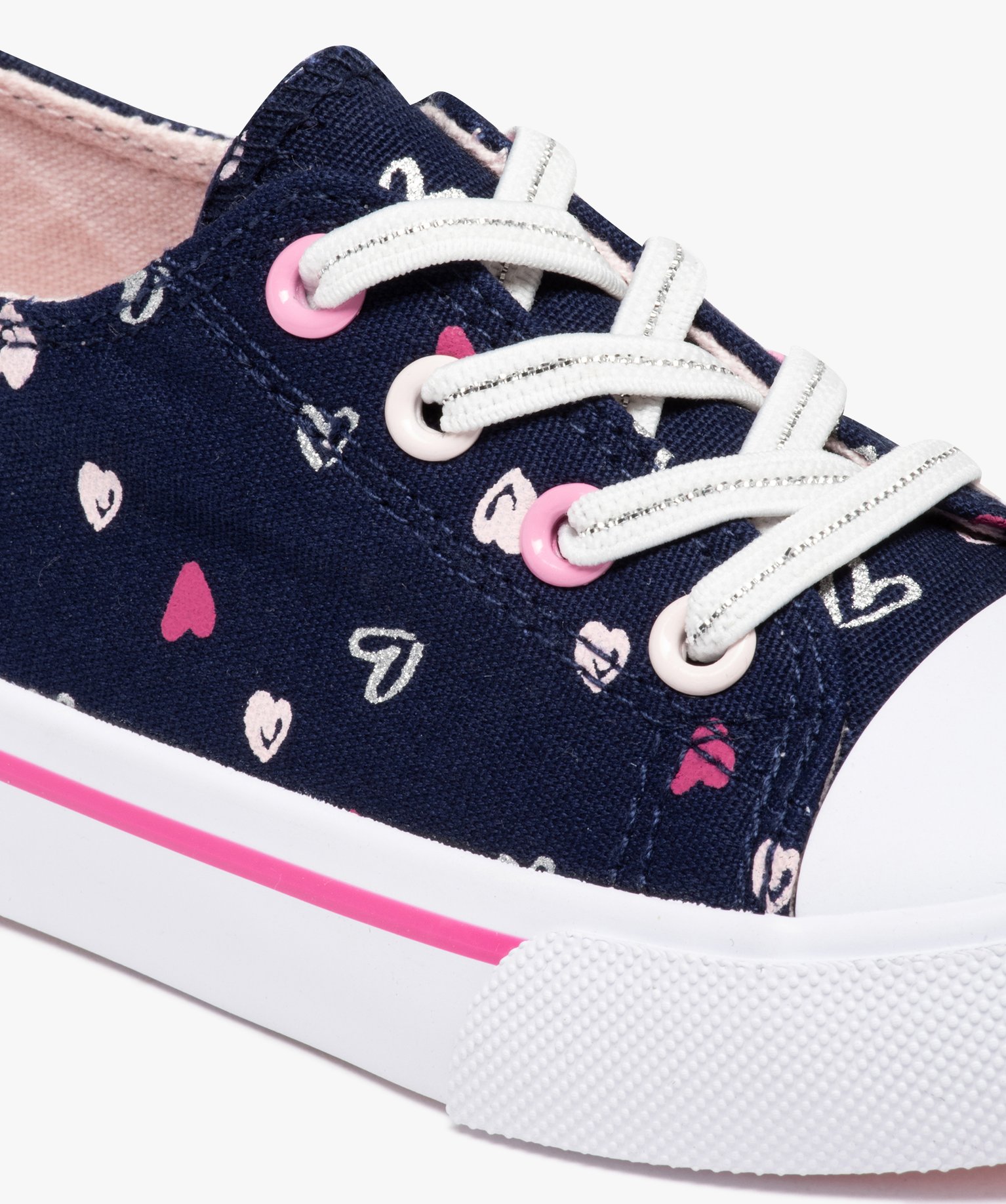 Tennis fille en toile imprimée fermeture lacets élastiques marine | GEMO
