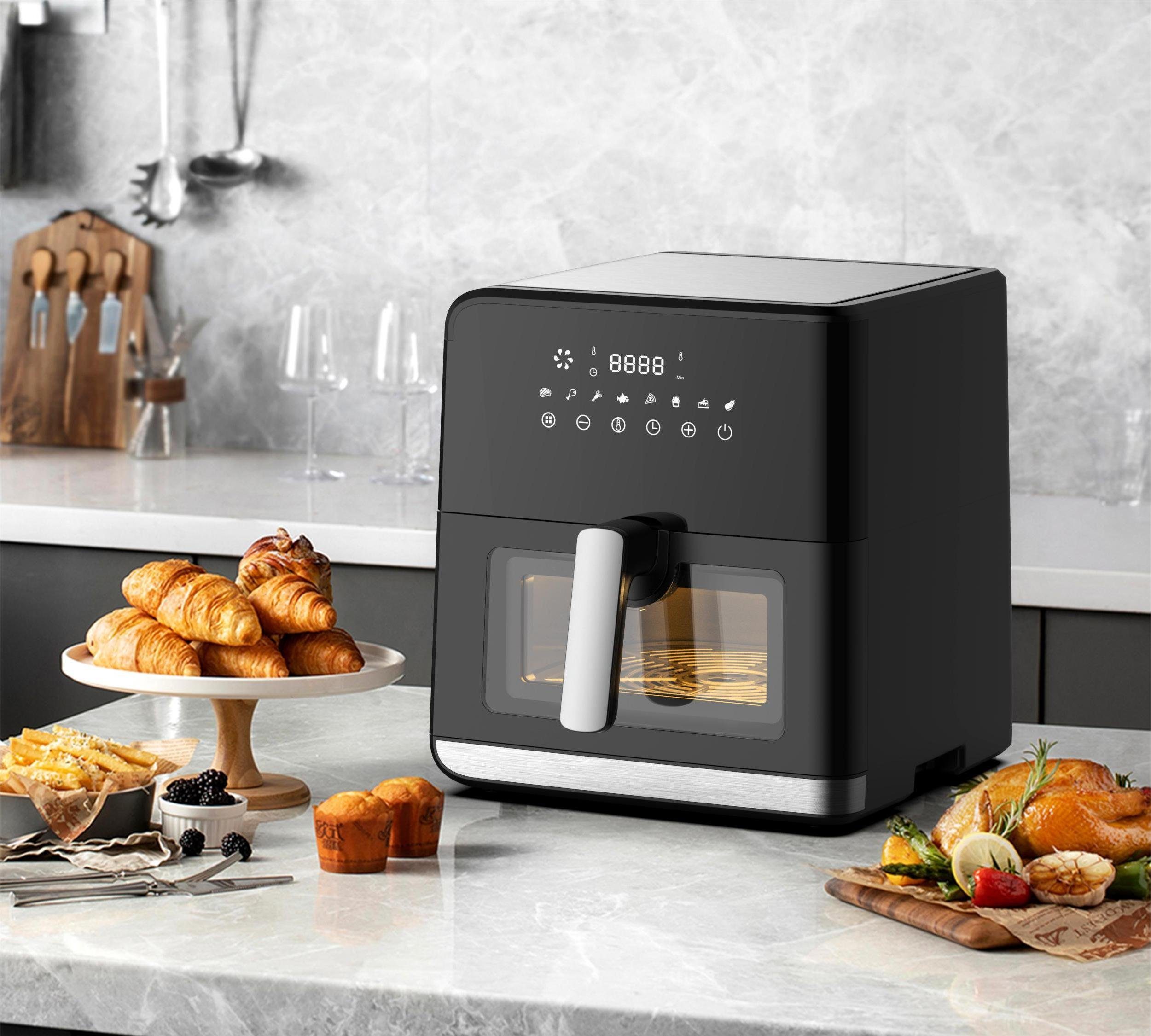 Sinaopus Heißluftfritteuse 7,5L XXL Air fryer, Ohne Öl Heizluft Fritteuse LED Touchscreen, 1700,00 W, Einstellbare Temperaturregelung, Sichtbares Sichtfenster