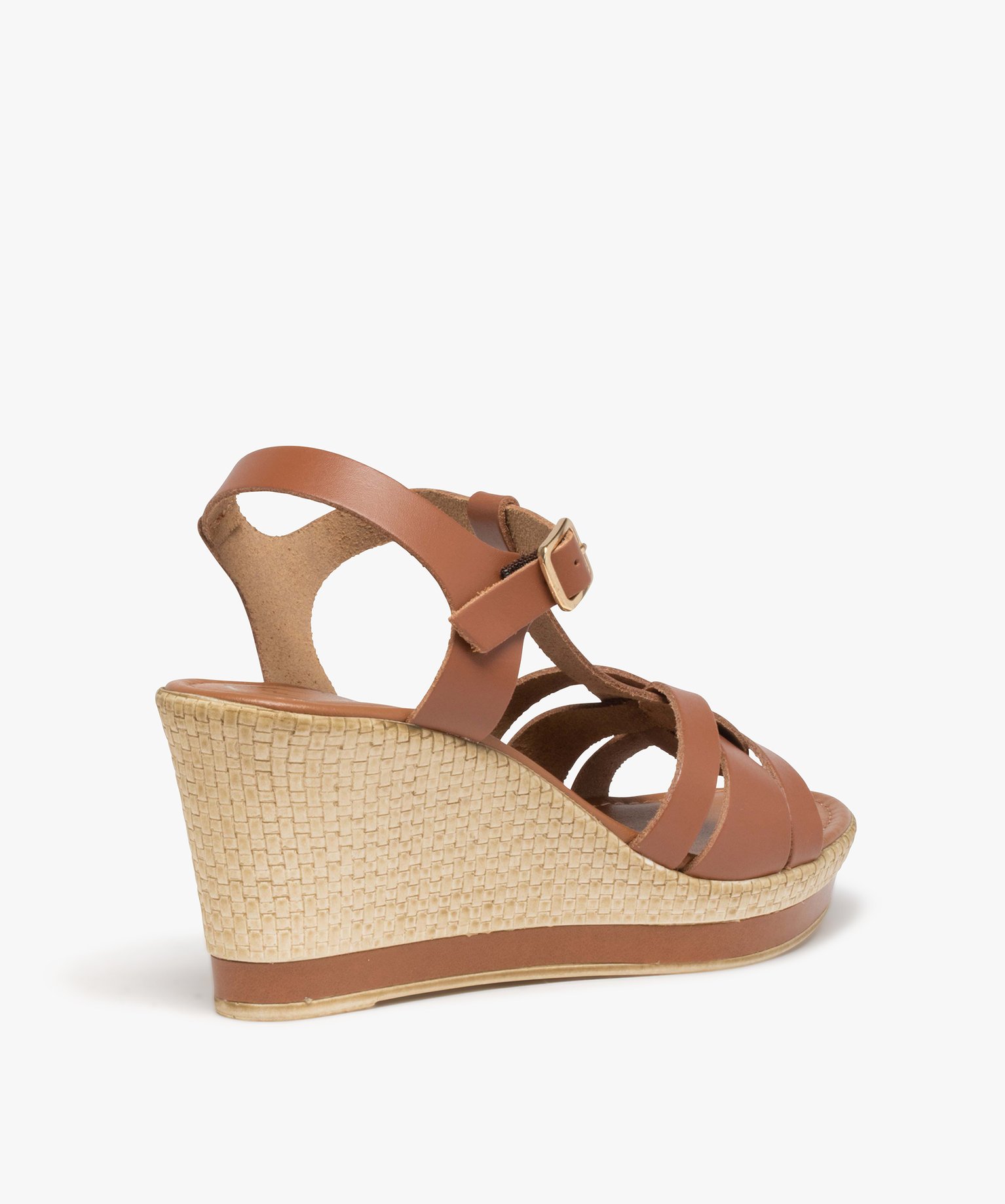 Sandales femme compensées dessus cuir uni - Tanéo camel | GEMO