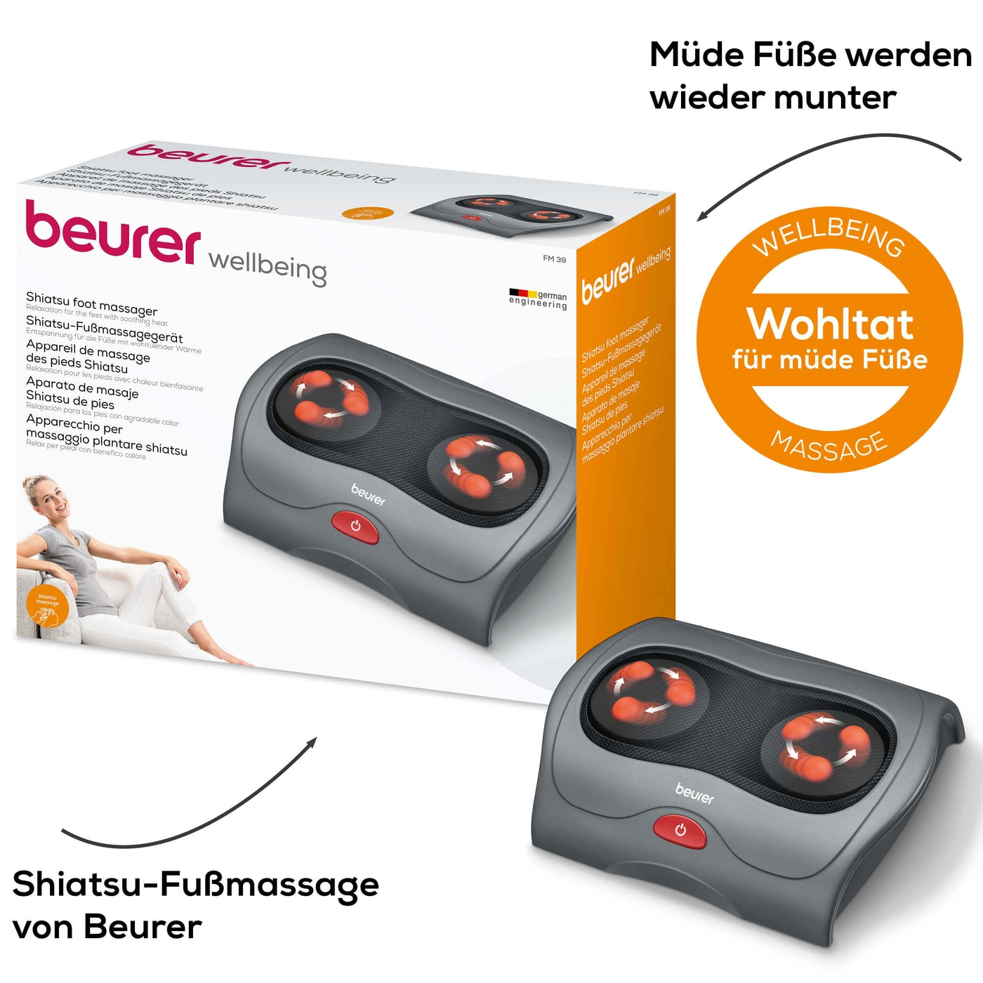 Beurer Shiatsu-Fußmassagegerät - FM 39-Durchblutungsfördernde Fußreflexzonenmassage mit dem Shiatsu-Massagegerät