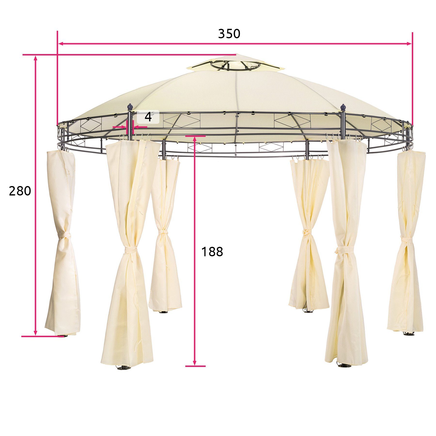 tectake Pavillon Siana, mit 6 Seitenteilen, (Set inkl. Seitenteile), Verstellbare Höhe