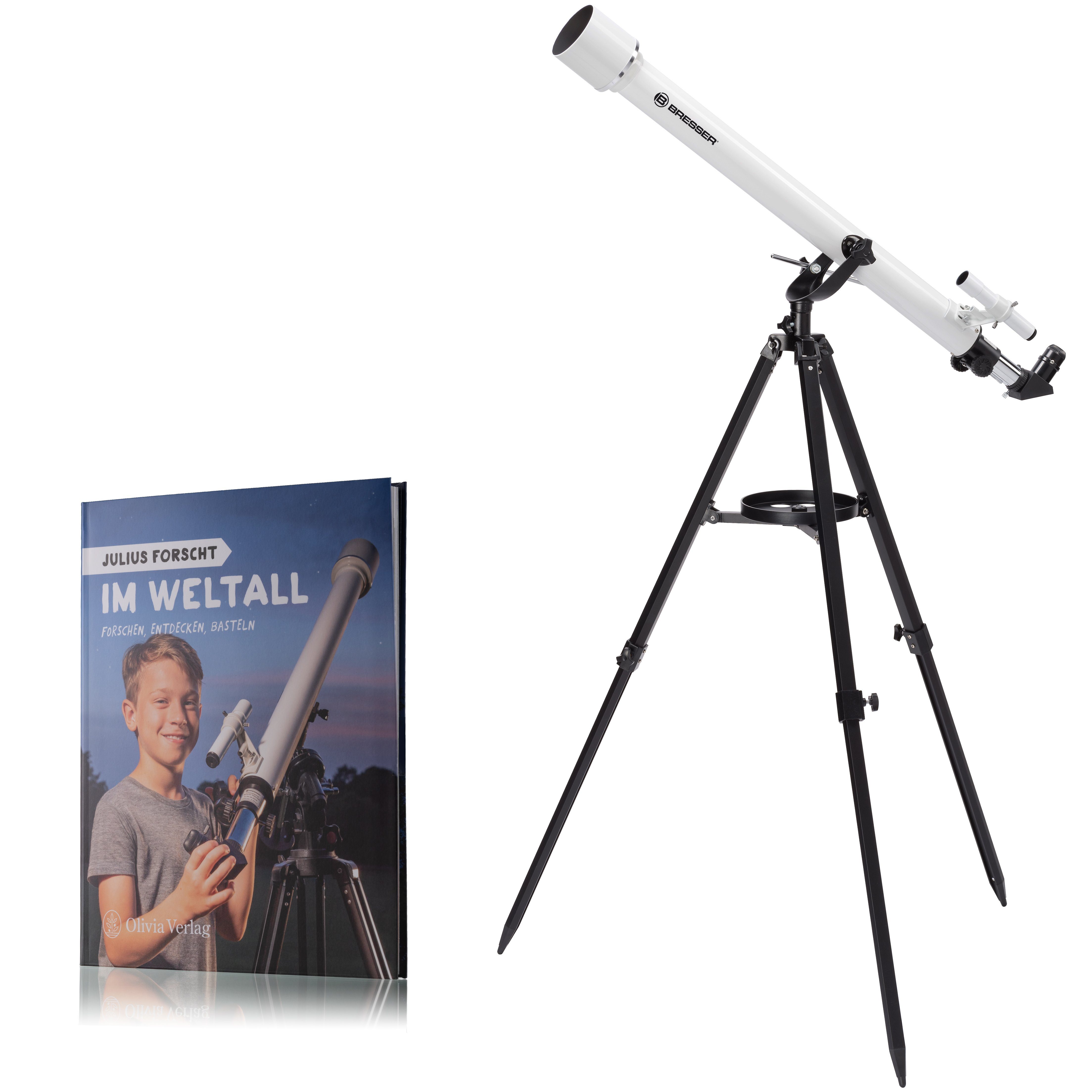 BRESSER Teleskop Classic 60/900 AZ Linsen mit Buch ''Julius forscht im Weltall''