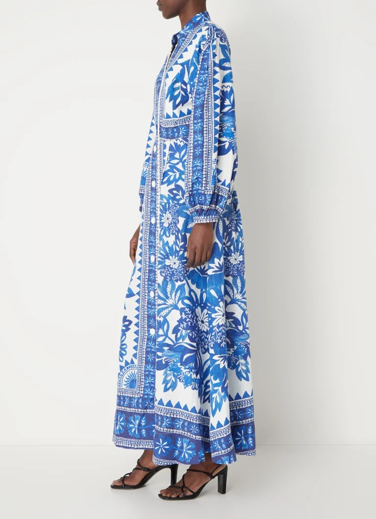 Abito lungo a blusa Farm Rio in misto lino con stampa floreale.