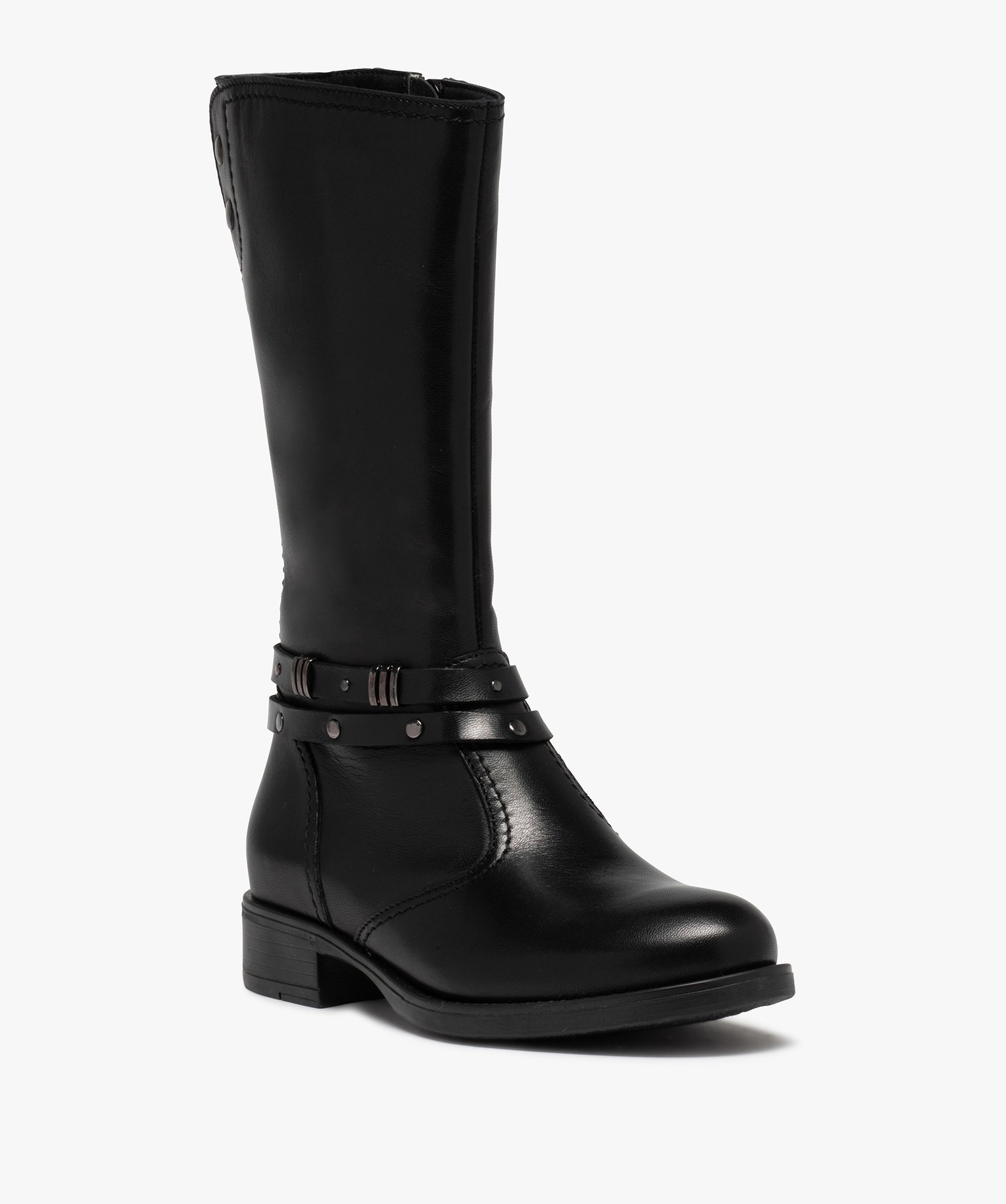 Bottes fille dessus cuir uni avec fines brides décoratives | GEMO