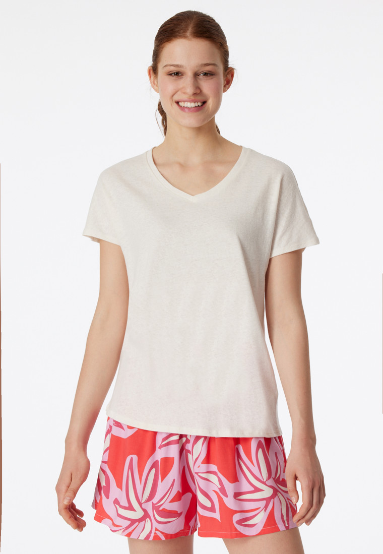 Shirt kurzarm V-Ausschnitt creme - Mix+Relax