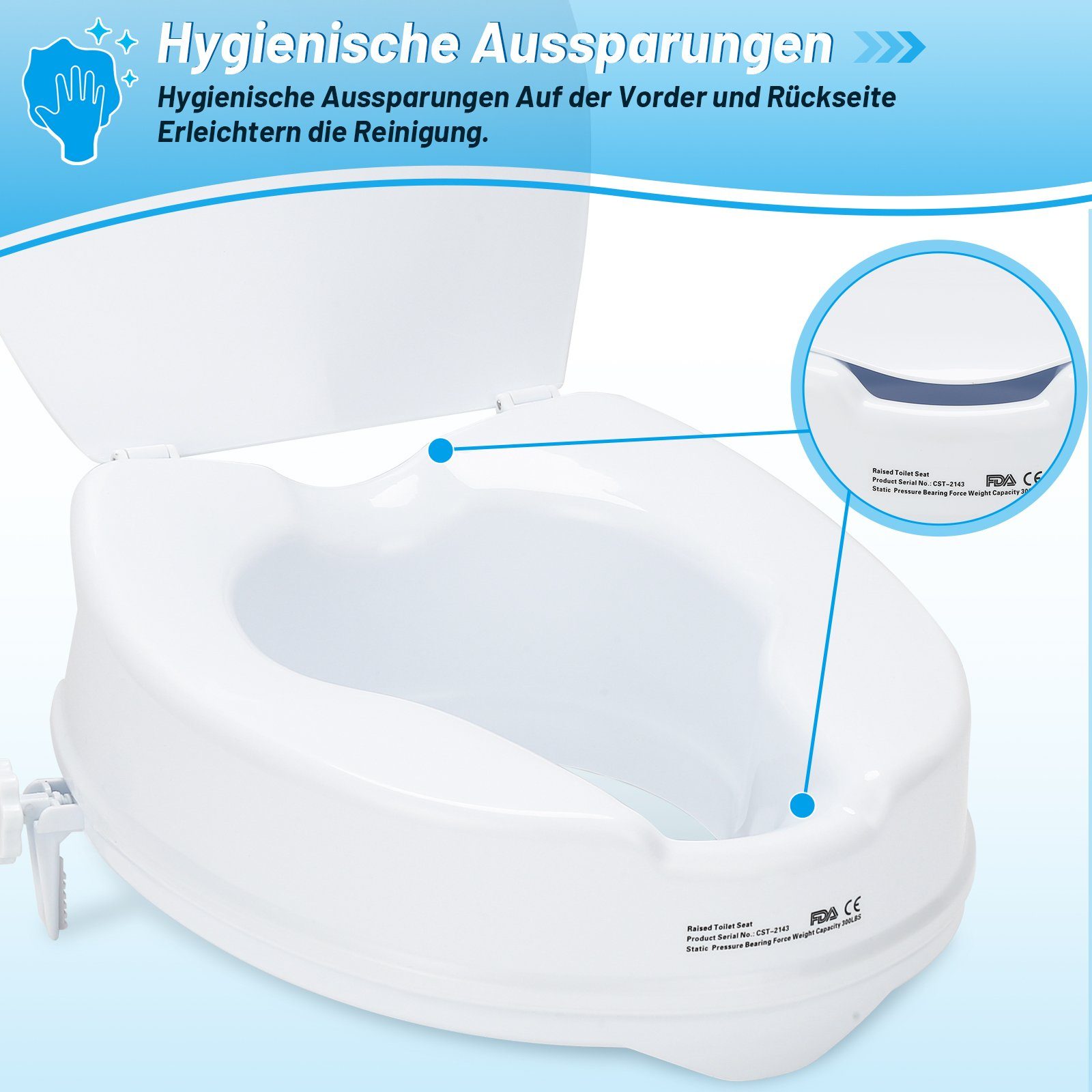 Lospitch Toilettensitzerhöhung Toilettensitzerhöhung mit Deckel 10 cm Toilettenaufsatz bis 150kg, 10 cm