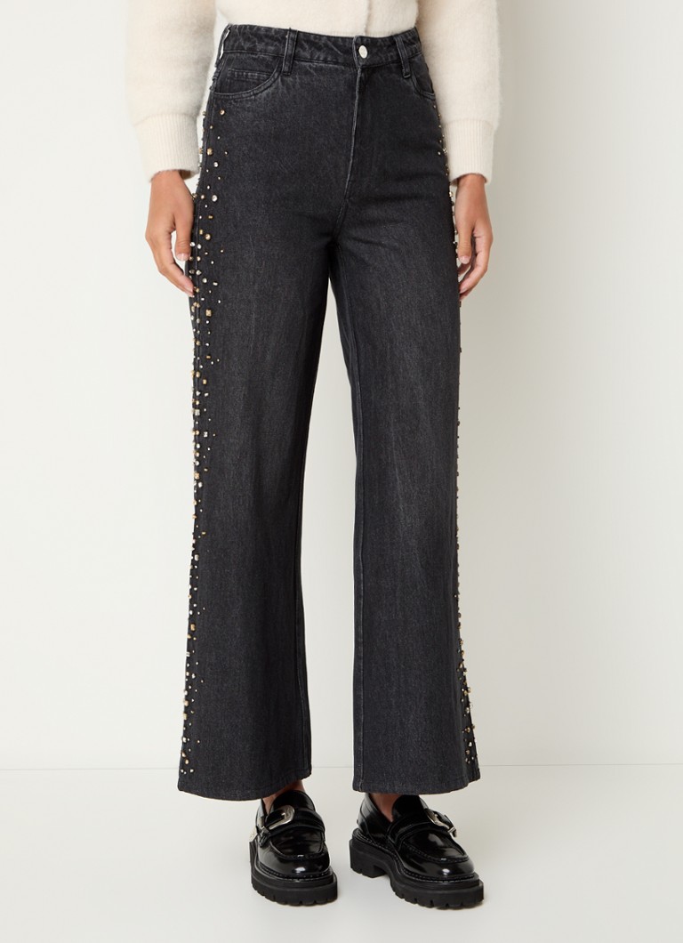 Sandro  High waist loose fit cropped jeans met strass