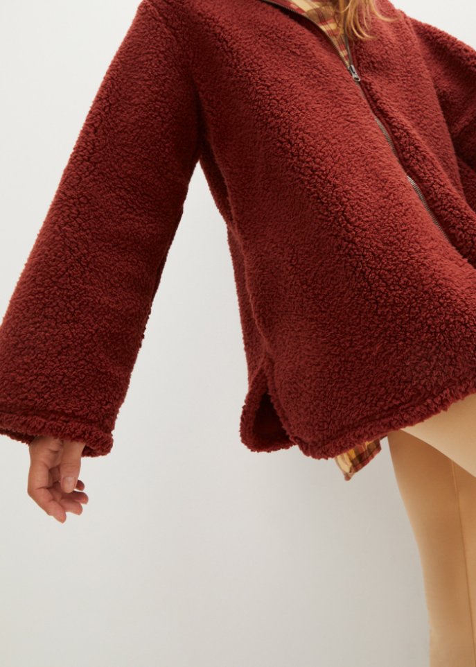 Teddy-Fleecejacke in A-Line mit Seitenschlitzen