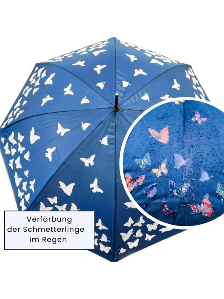 COFI 1453 Stockschirm mit Schmetterlingsmotiv-Verfärbung im Regen in Blau günstig kaufen 100