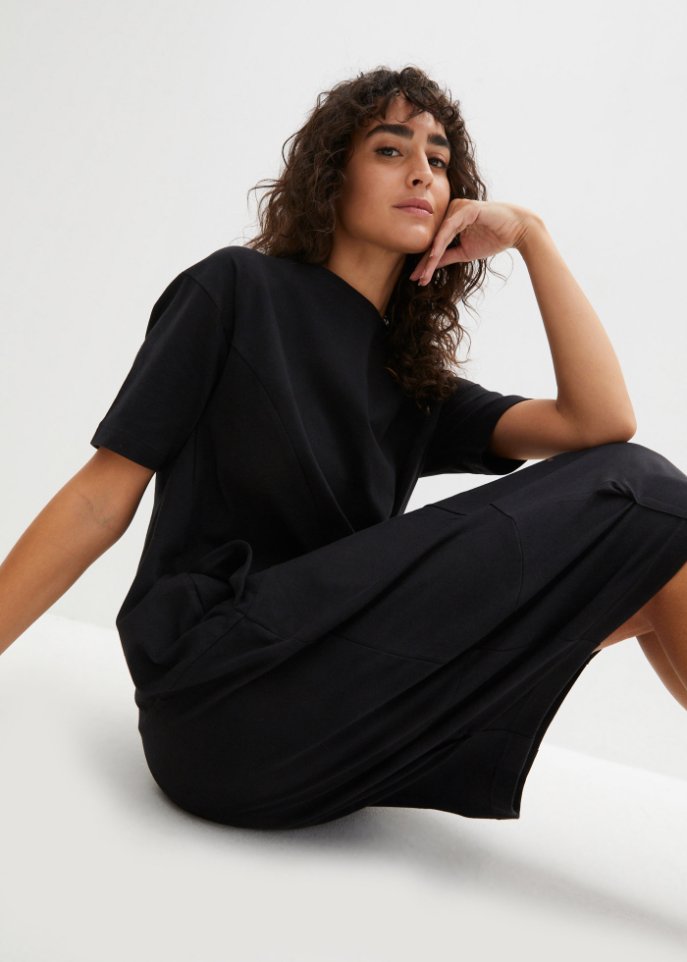 Knieumspielendes Oversized-Baumwoll-Kleid in O-Shape, 1/2-Arm