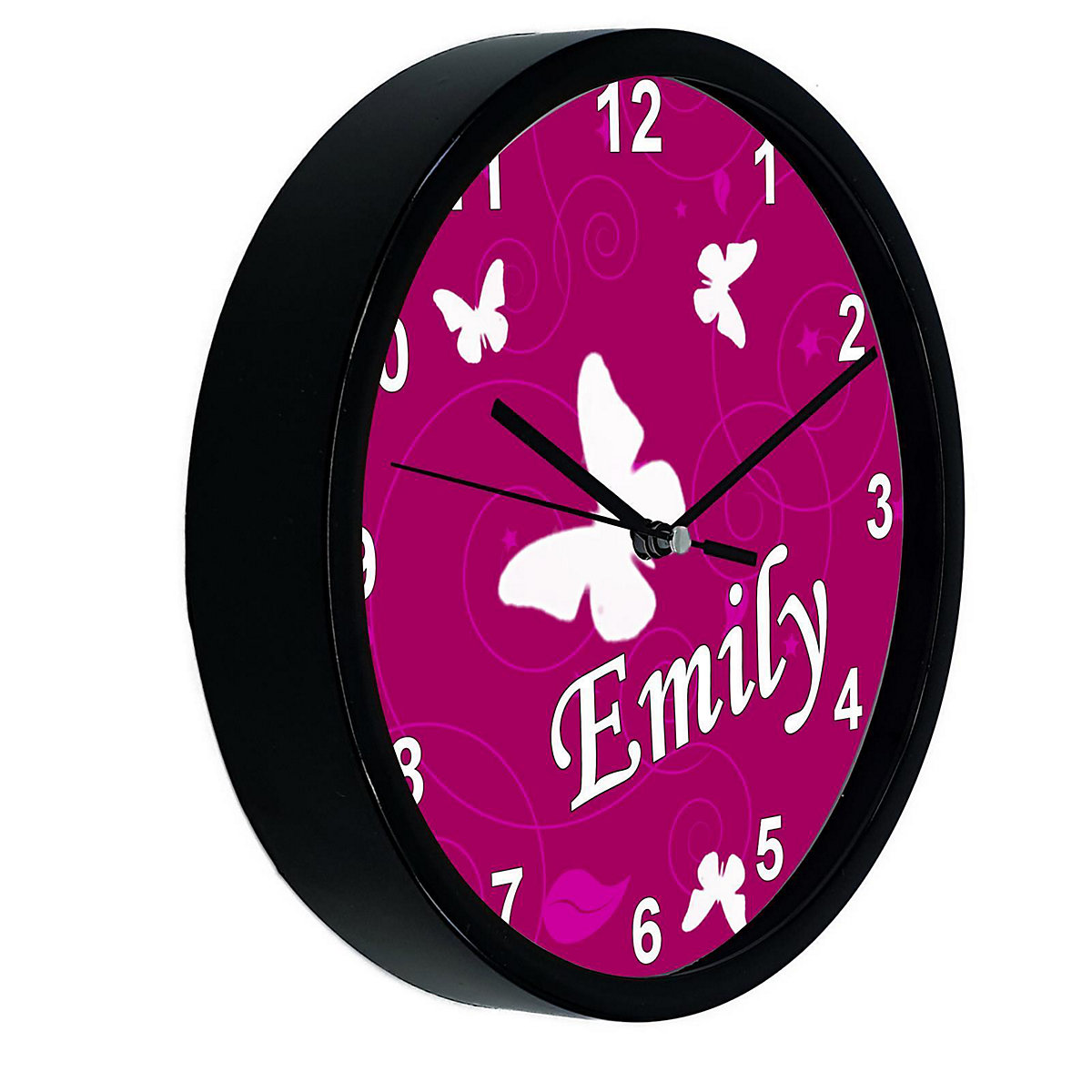 Kinder Wanduhr personalisiert mit Name Schmetterling Brombeere