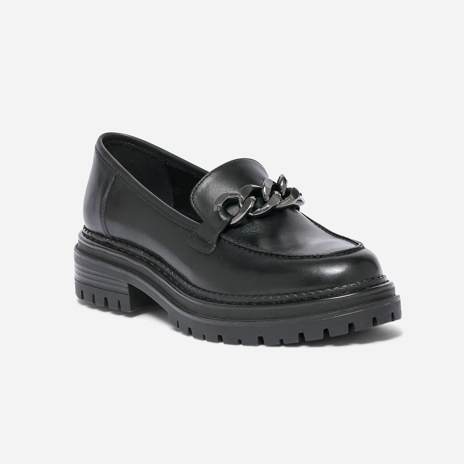 Mocassin TEXTO noir en cuir à semelle crantée