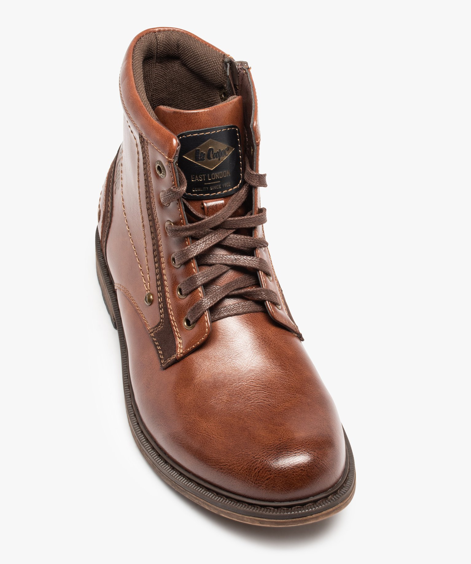 Boots homme unies à lacets fermeture zippée – Lee Cooper marron | GEMO