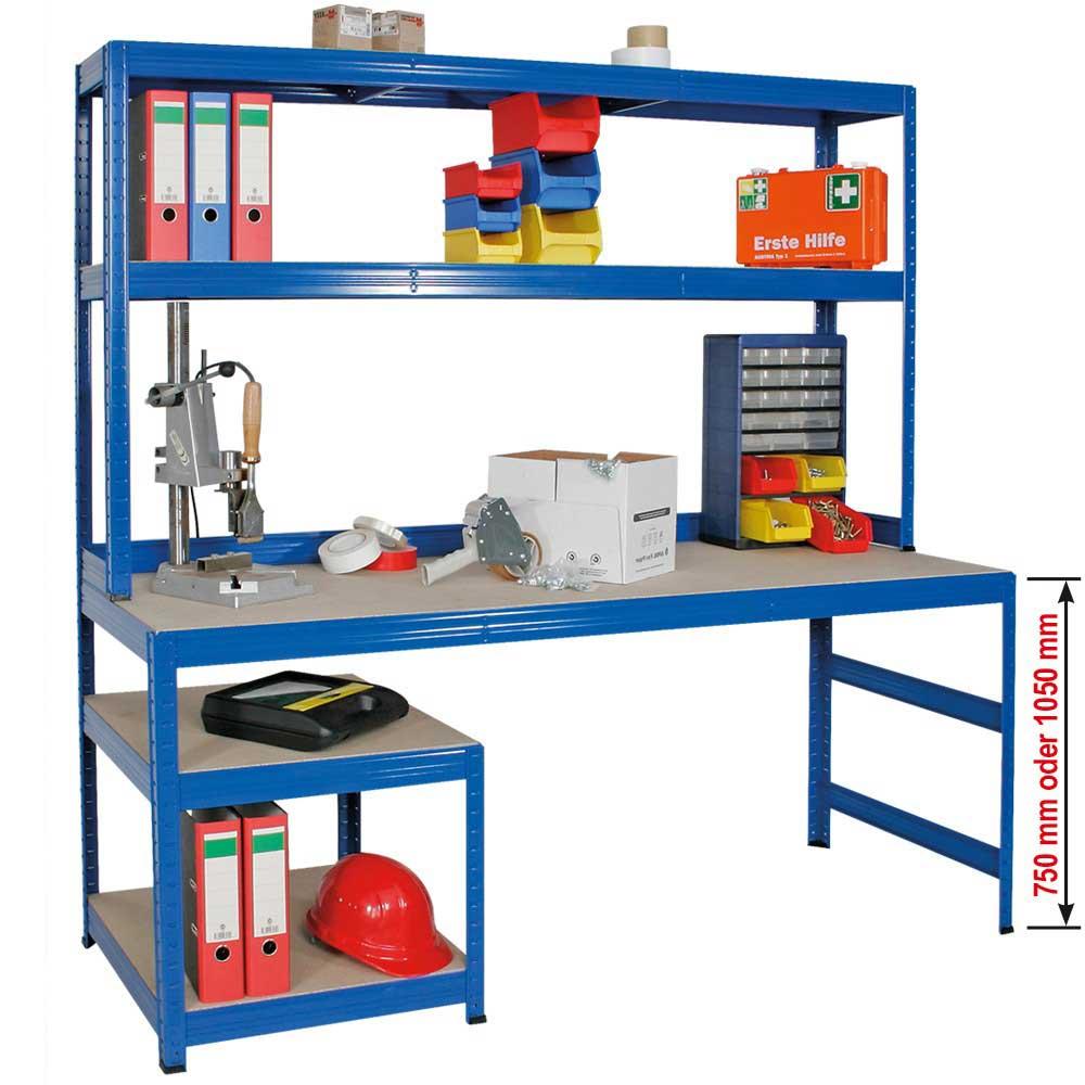 BRB Werkbankregal mit Regalaufsatz und Unterbau, blau