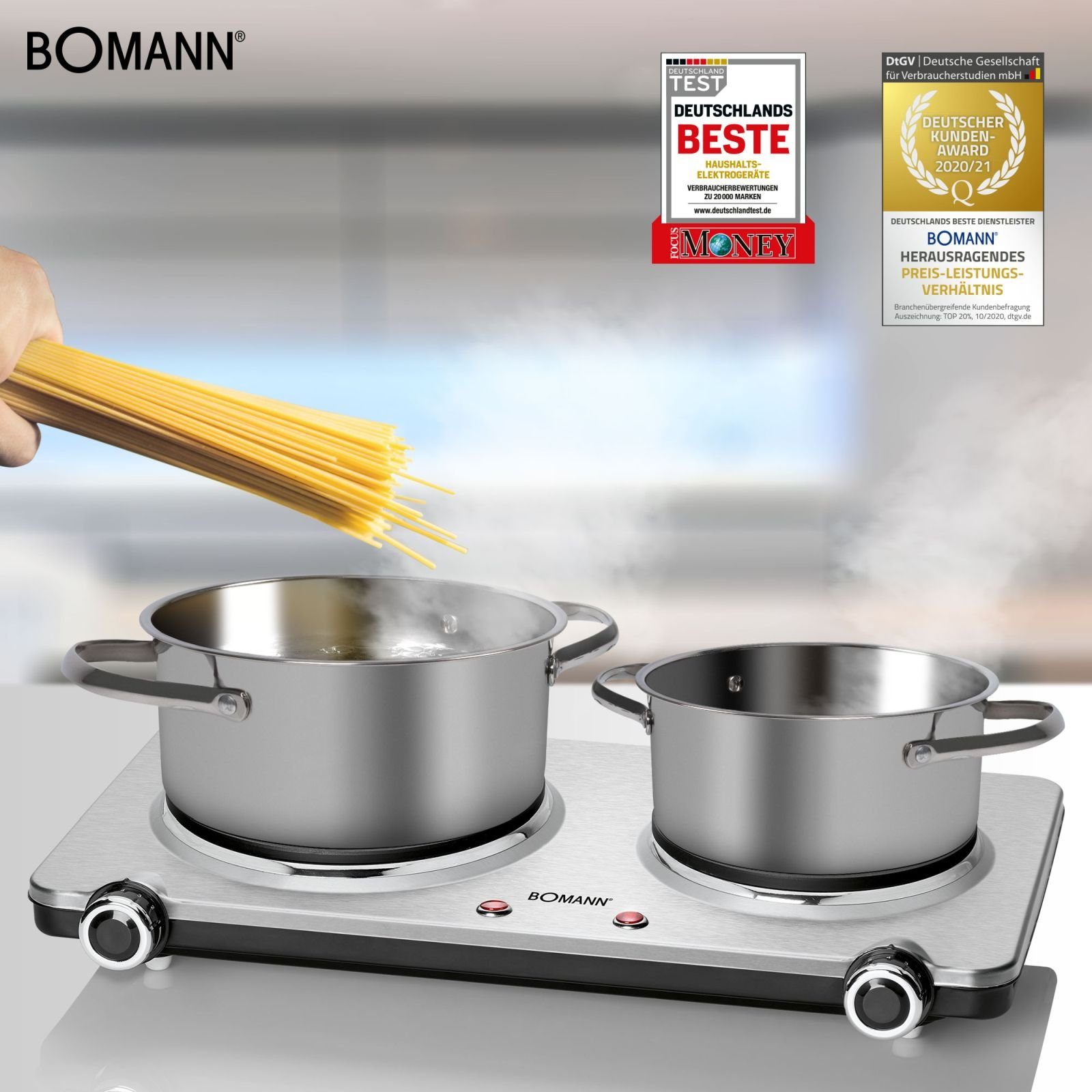 BOMANN Doppelkochplatte BOMANN Doppelkochplatte Edelstahl 1000-1500 Watt DKP 5033 E