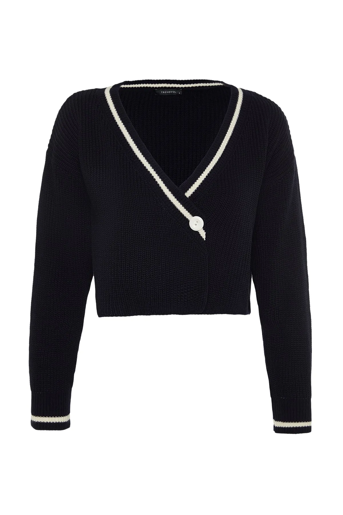 Trendyol Collection  Marineblaue, superkurze Strickjacke mit Farbblockdesign TWOAW23HI00366