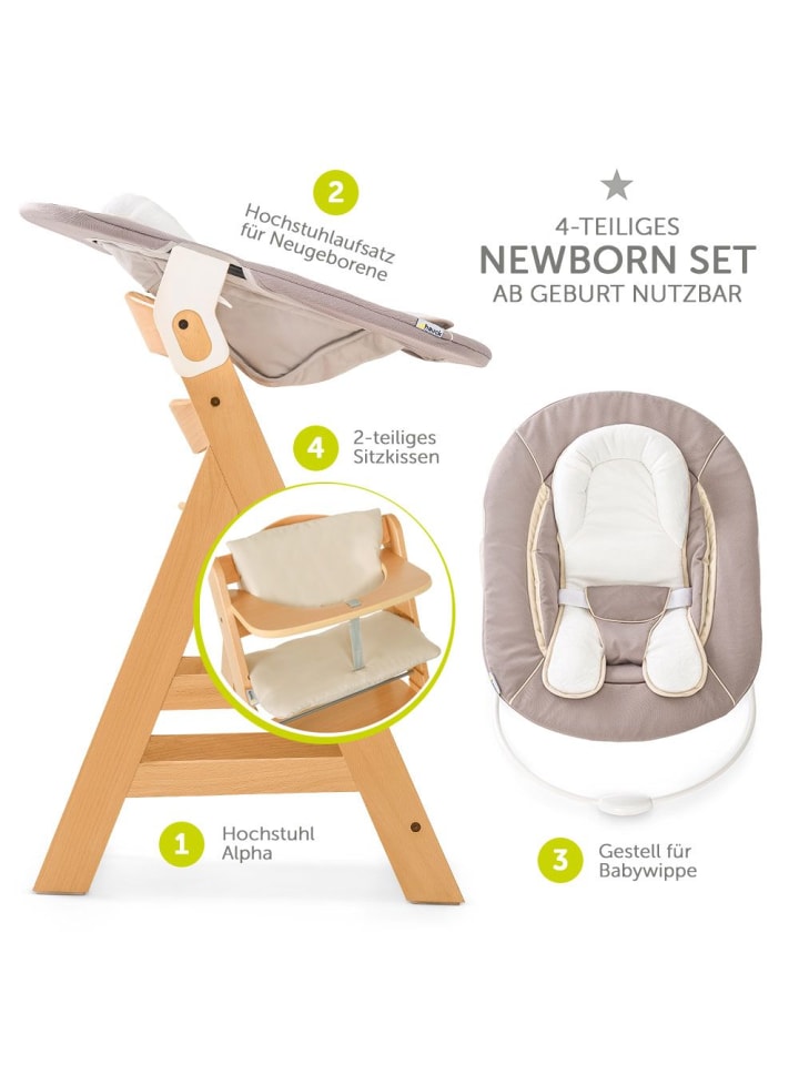 Hauck Alpha Plus Natur Newborn Set - 4-tlg. Hochstuhl in beige günstig kaufen onesize