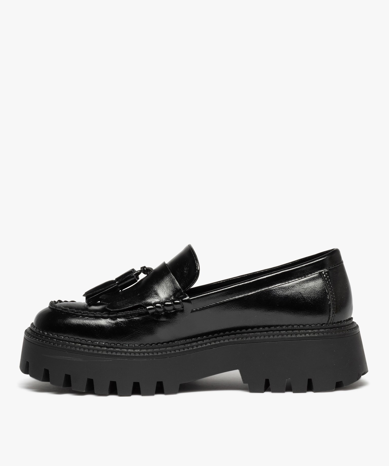 Mocassins femme unis à semelle compensée et crantée noir | GEMO