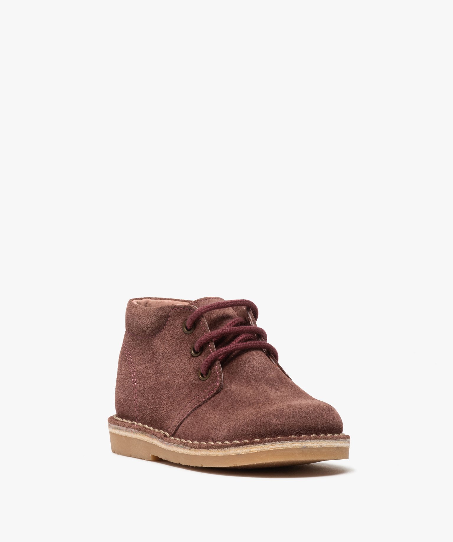 Bottillons bébé fille en cuir uni à lacets rose | GEMO