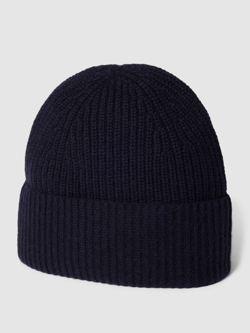 Beanie aus reinem Kaschmir mit breitem Umschlag in marineblau