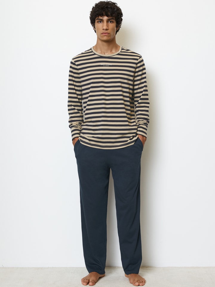 Marc O'Polo Pyjama Mix & Match Cotton in Beige-Weiss-Blau günstig kaufen