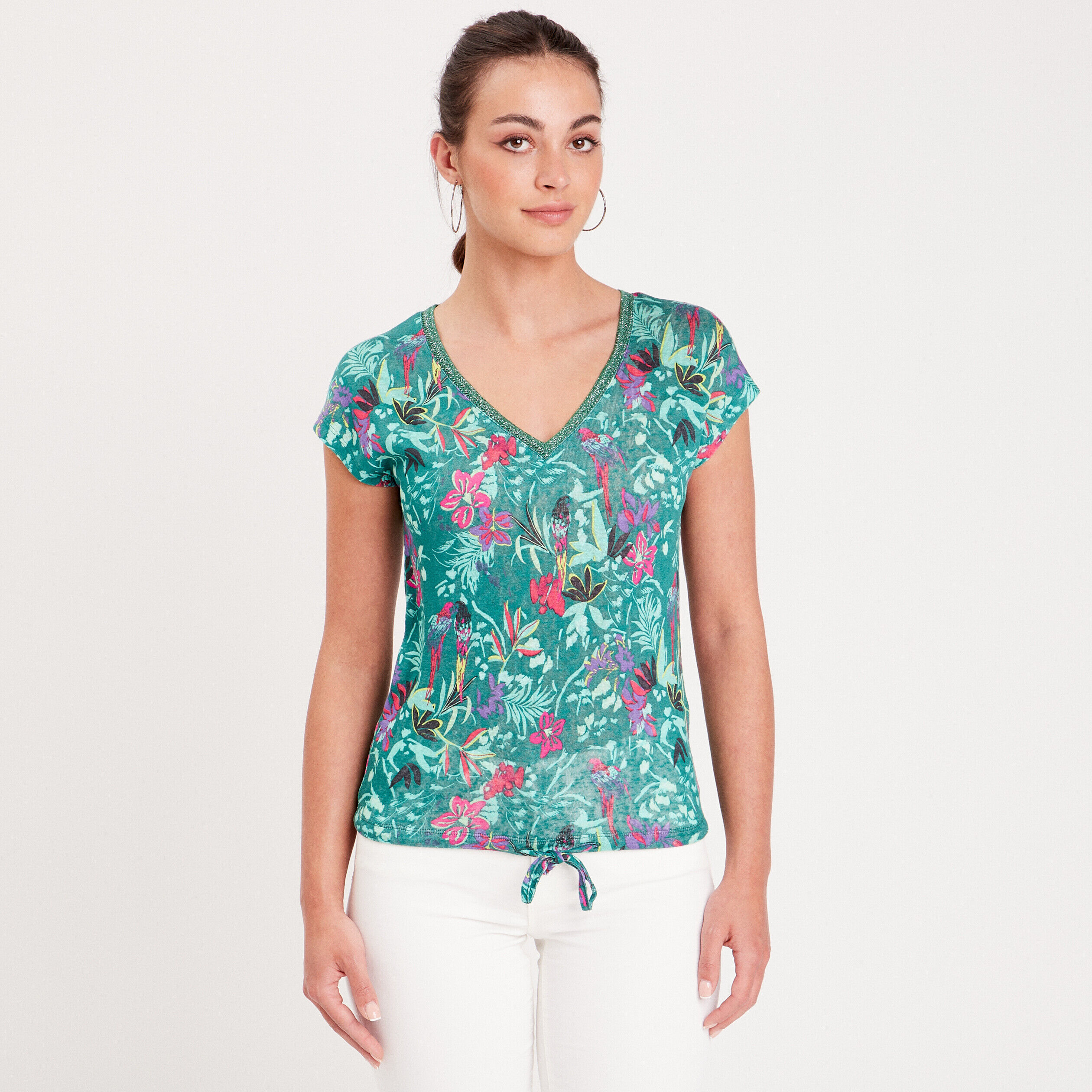T-shirt manches courtes vert femme | Cache Cache