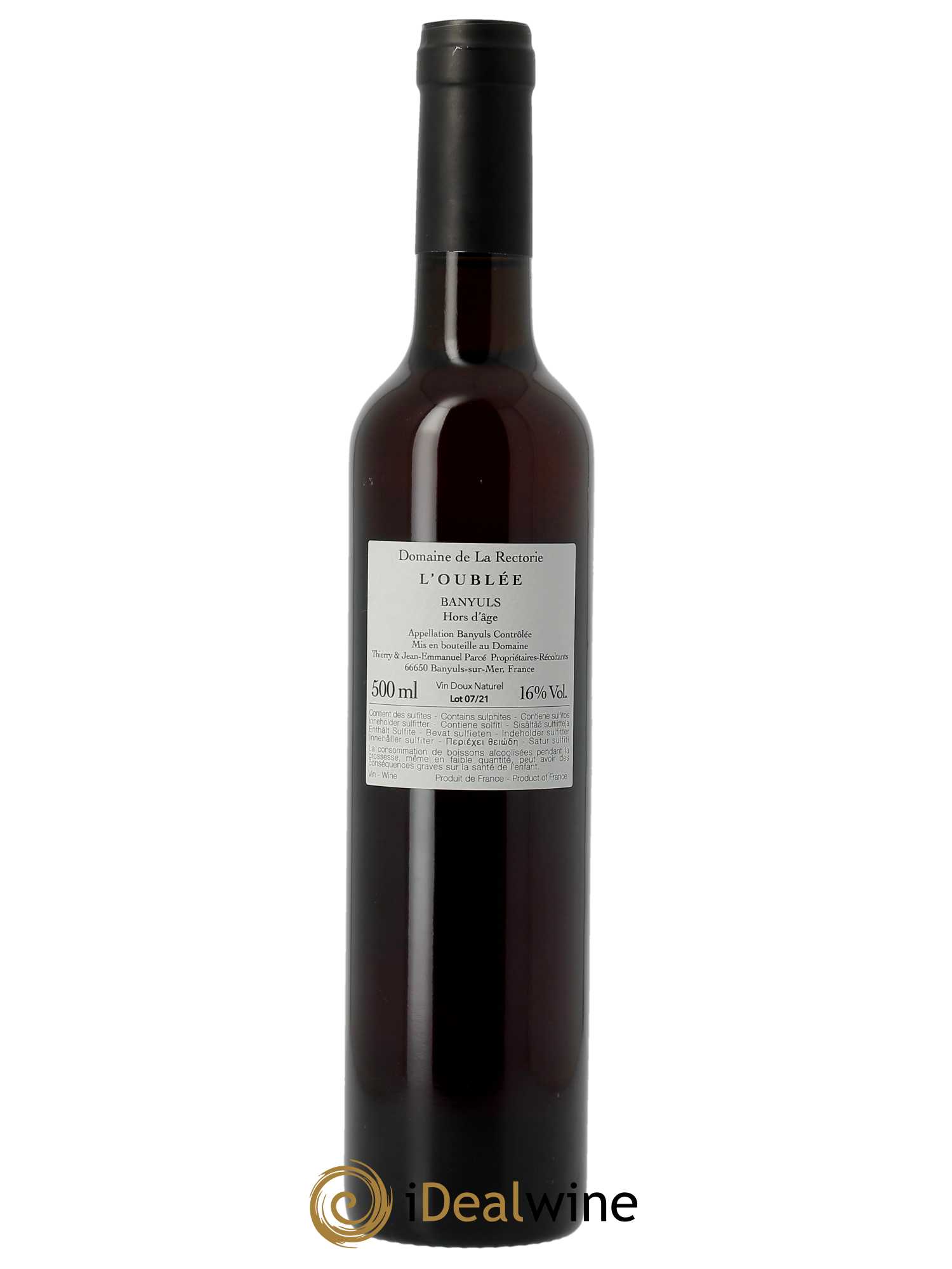 Banyuls La Rectorie (Domaine de) L'Oublée Thierry et Jean Emmanuel Parcé   - Lot de 1 Bouteille