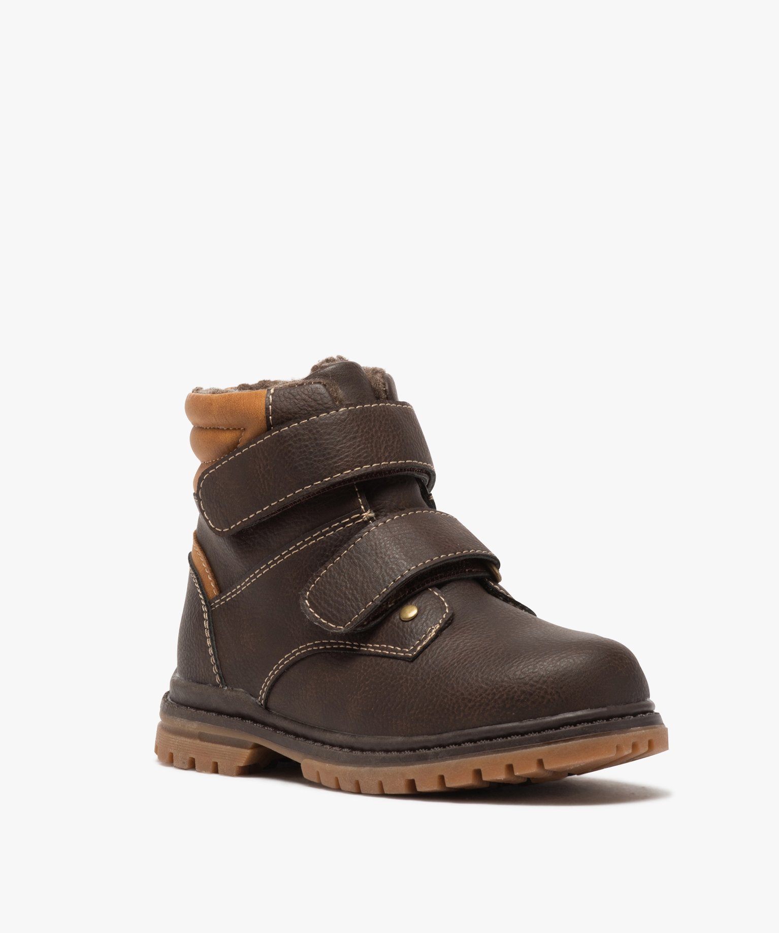 Boots Garçon unis à col rembourré et fermeture scratch | GEMO