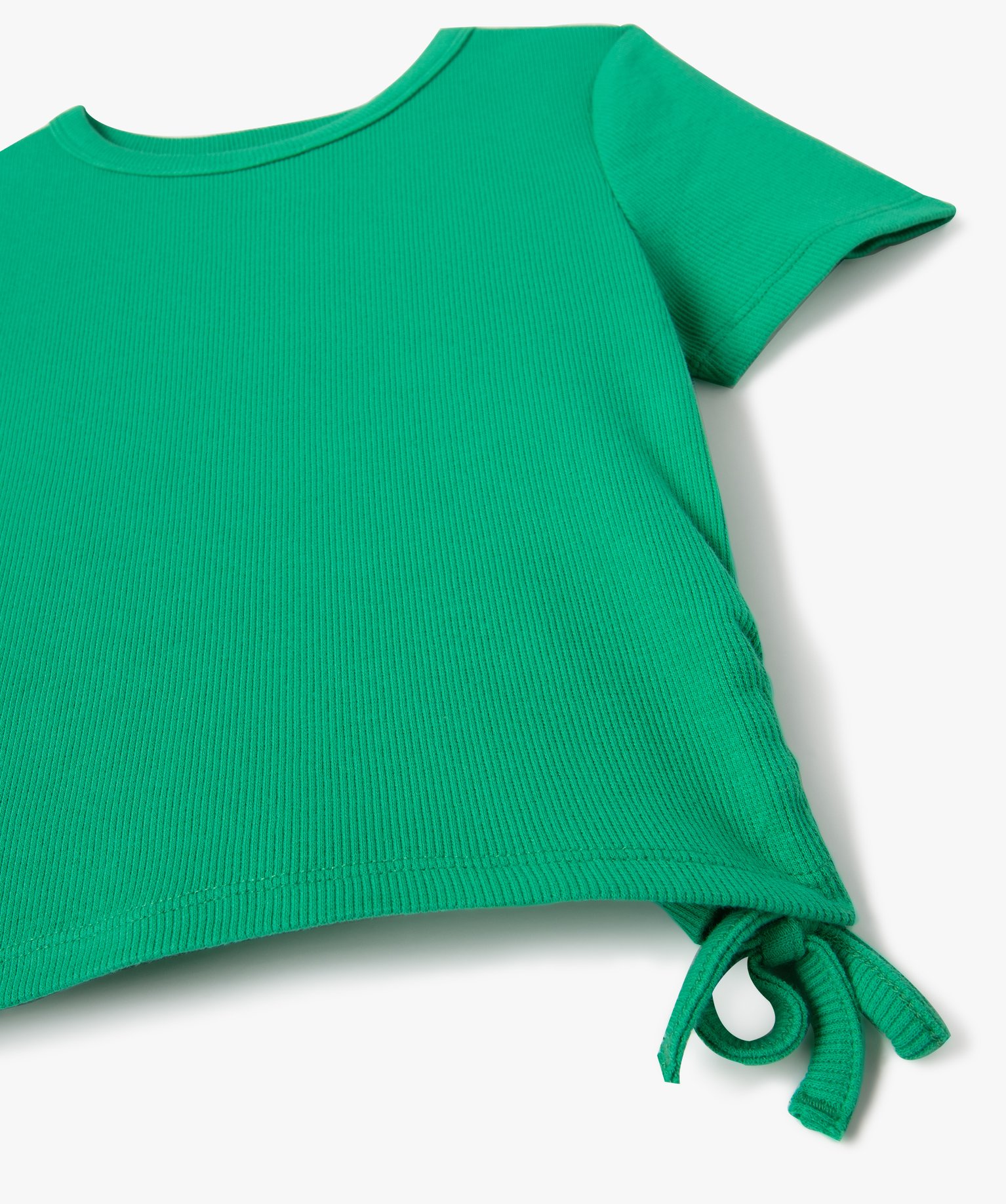 Tee-shirt fille à manches courtes avec liens sur les ctés vert | GEMO