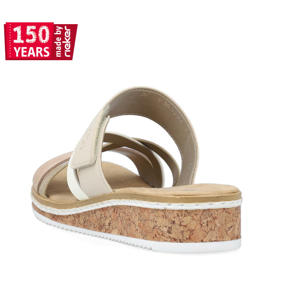 Rieker Damen Pantoletten beige-metallic-rosé