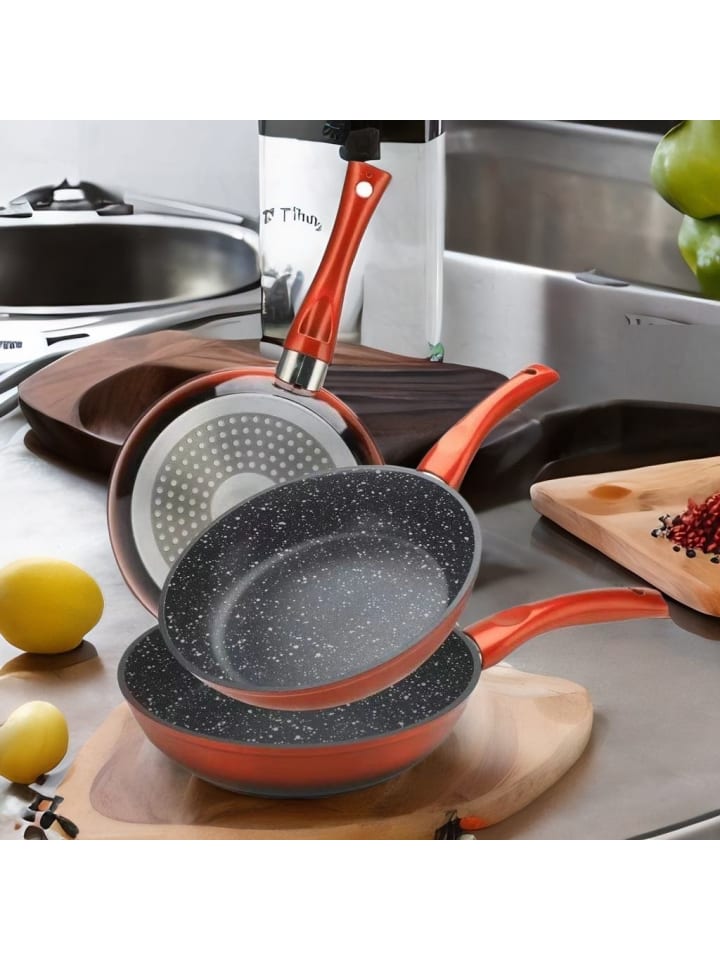 Cheffinger 3tlg Pfannenset Induktion Bratpfanne ø20-24-28cm in Rot günstig kaufen onesize