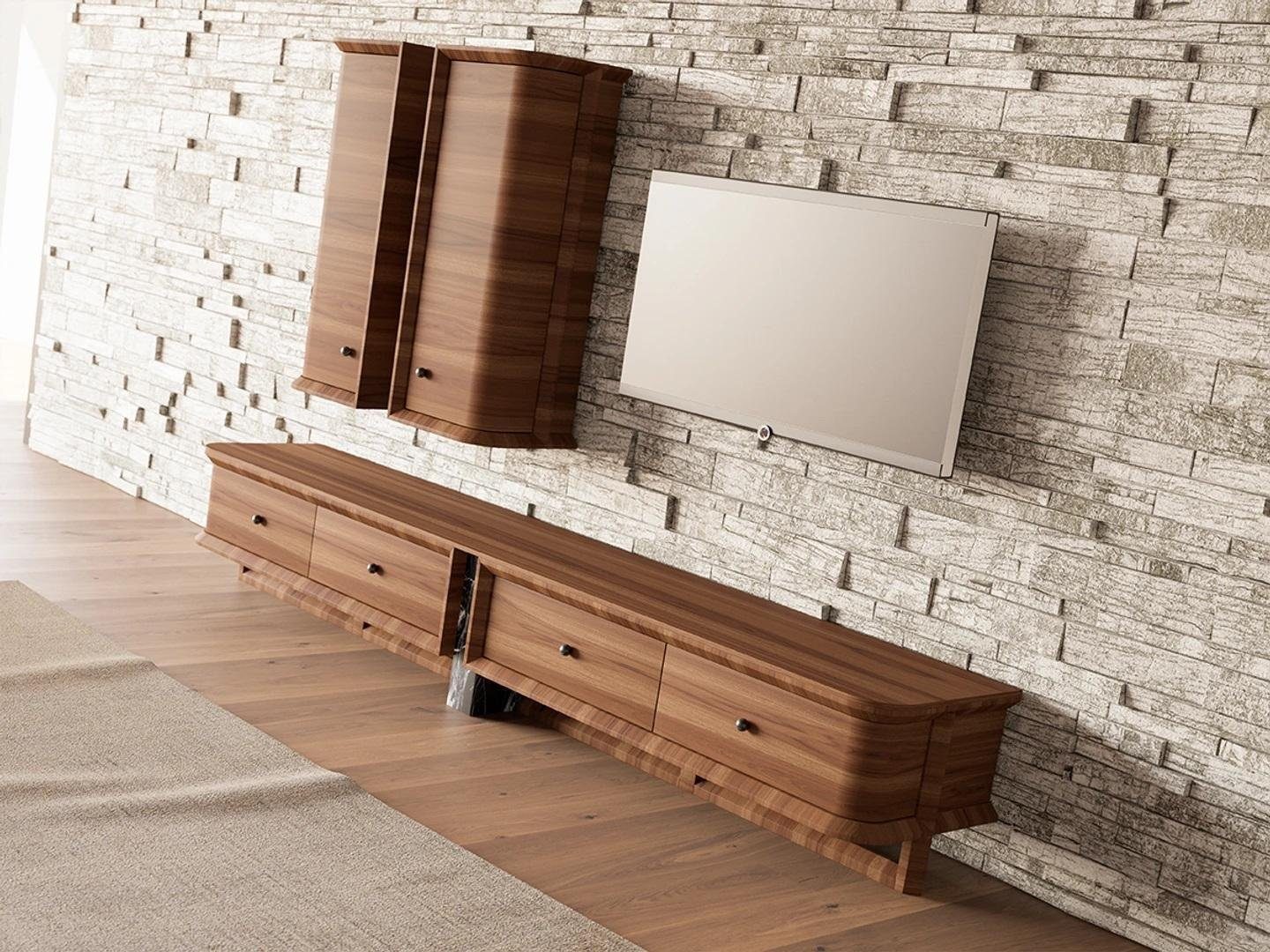 JVmoebel Wohnwand Komplett Wohnwand Wohnzimmer TV-Ständer 2x Wandschrank Holzmöbel, (3-St., 1x TV-Ständer + 2x Wandschrank ohne Couchtisch), Made in Europa