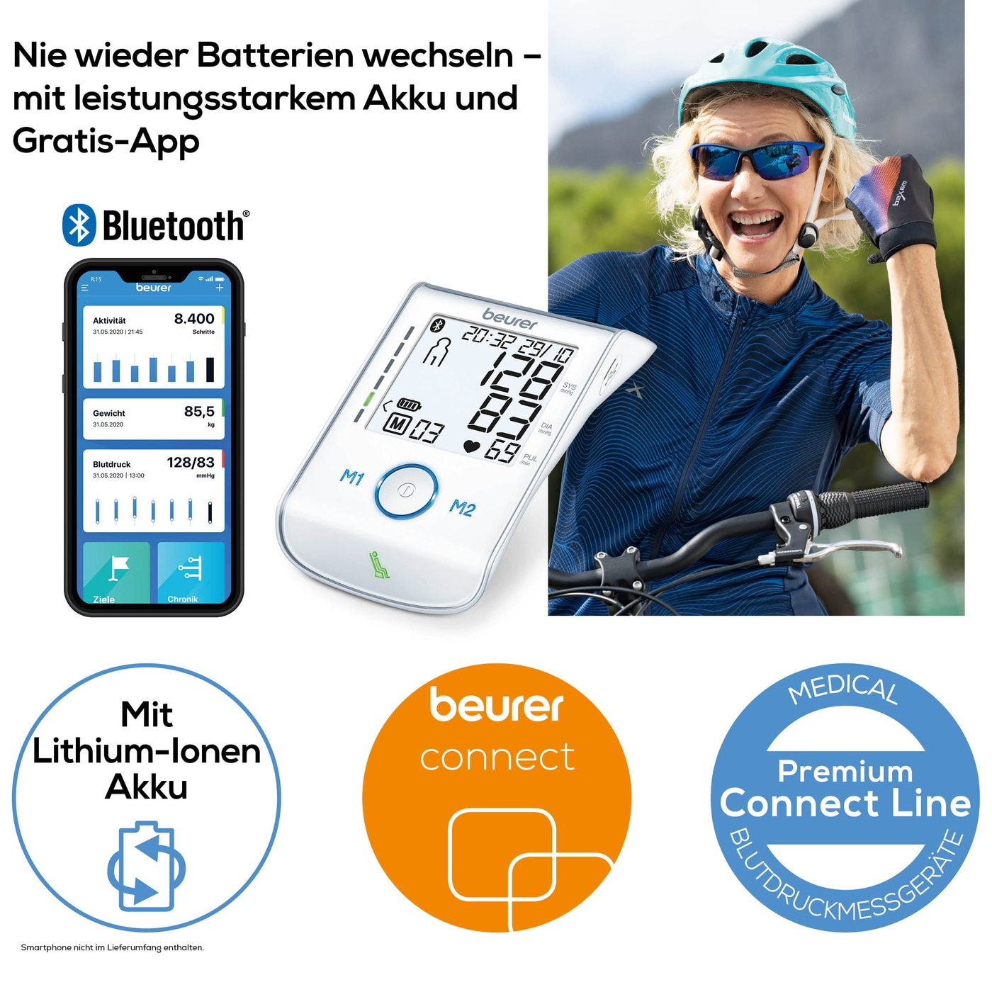 Beurer Oberarm-Blutdruck-messgerät BM 85-Bluetooth® Oberarm-Blutdruckmessgerät mit Inflation-Technology & Ruheindikator