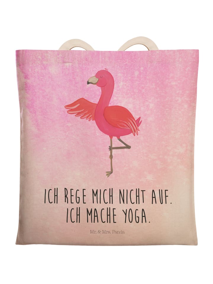 Mr. & Mrs. Panda Einkaufstasche Flamingo Yoga mit Spruch in Aquarell Pink günstig kaufen onesize