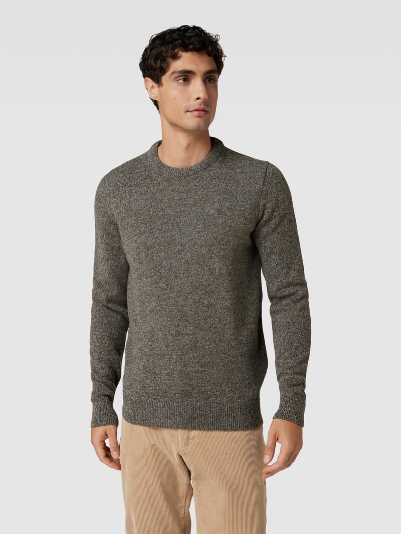 Strickpullover in Melange-Optik aus Woll-Mix mit Seiden-Anteil in taupe