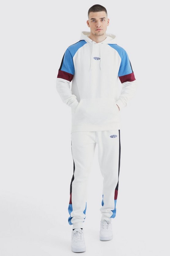Tall Slim-Fit Man Colorblock Trainingsanzug mit Kapuze