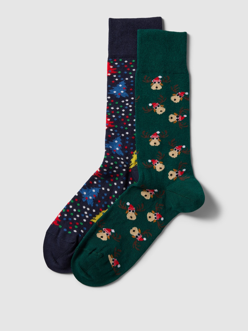 Socken aus Baumwoll-Mix im 2er-Pack in dunkelgrün
